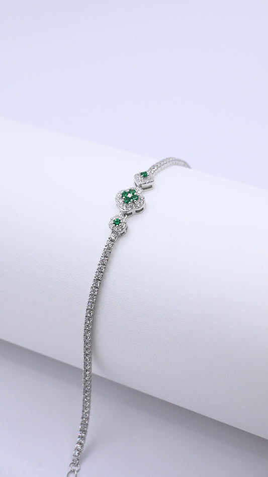 925 Ayar Zirkon Taşlı Yonca Motifli Su Yolu Bileklik