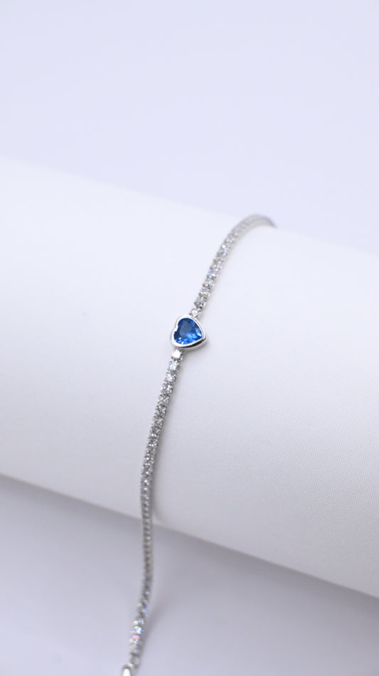 925 Ayar Zirkon Taşlı Kalpli Su Yolu Bileklik