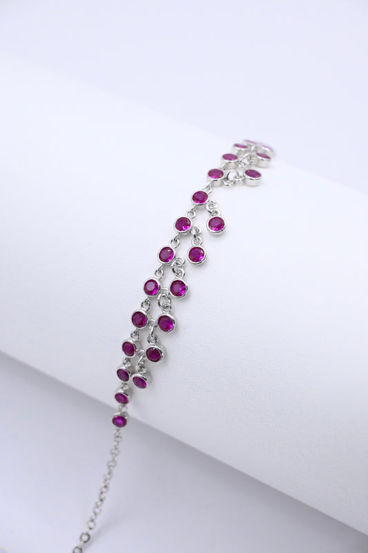 925 Ayar Gümüş Kırmızı Zirkon Taşlı Kadın Bileklik