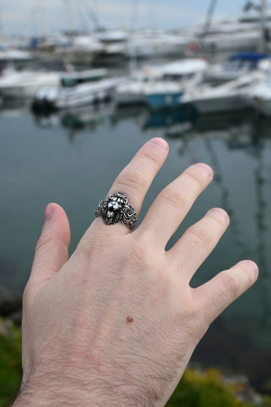 925 Ayar Gümüş Aslan Motif Erkek Yüzük