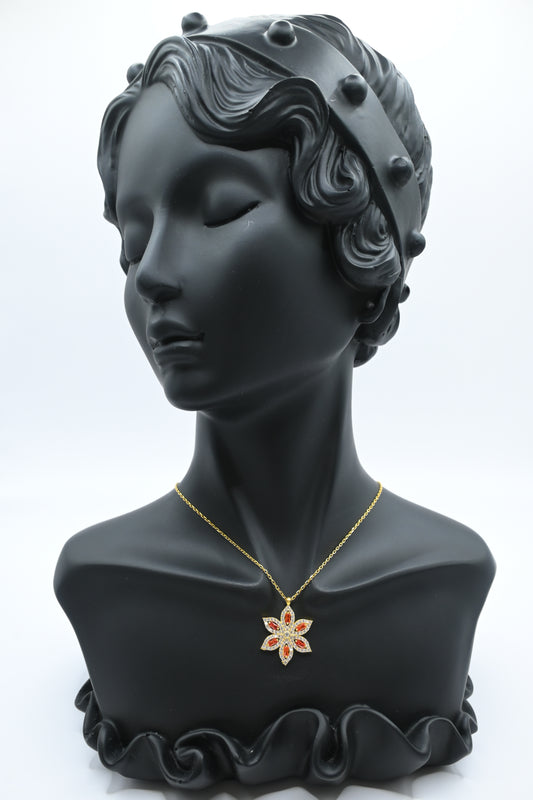 925 Ayar Gümüş Kırmızı Zirkon Taşlı Lotus Kolye