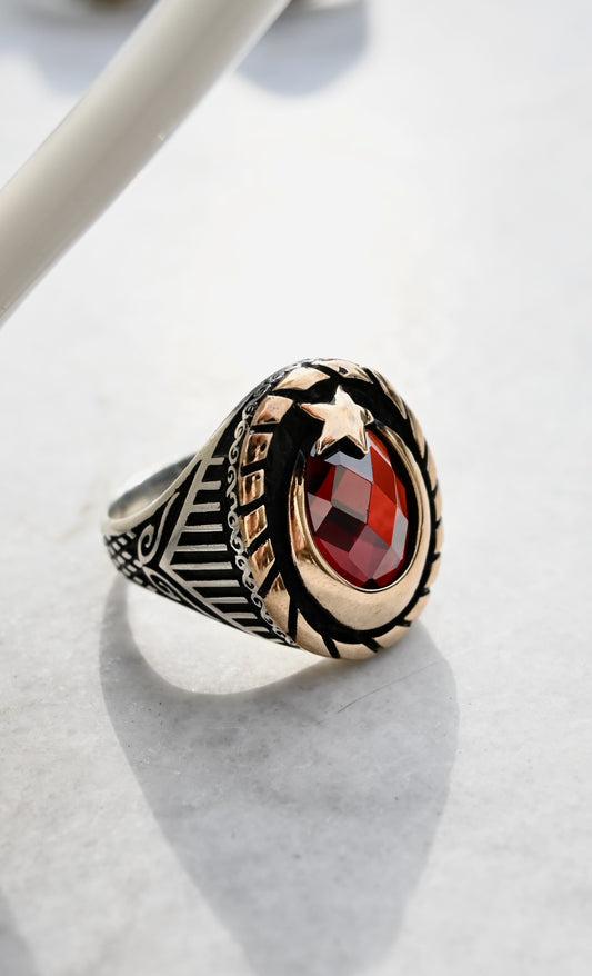 925 Ayar Gümüş Ay Yıldız Motif Erkek Yüzük