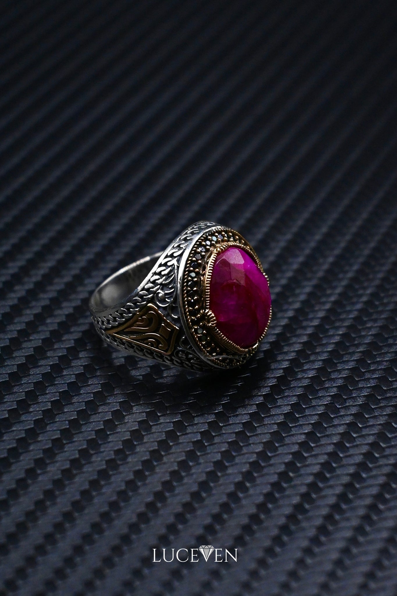 Pembe Akik Taşlı İç Taşları Zirkon 925 Ayar Gümüş Erkek Yüzük