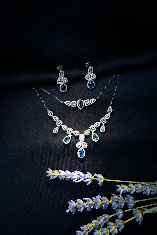 925 Ayar Gümüş Damla Kesim Zirkon Taşlı 3'lü Set