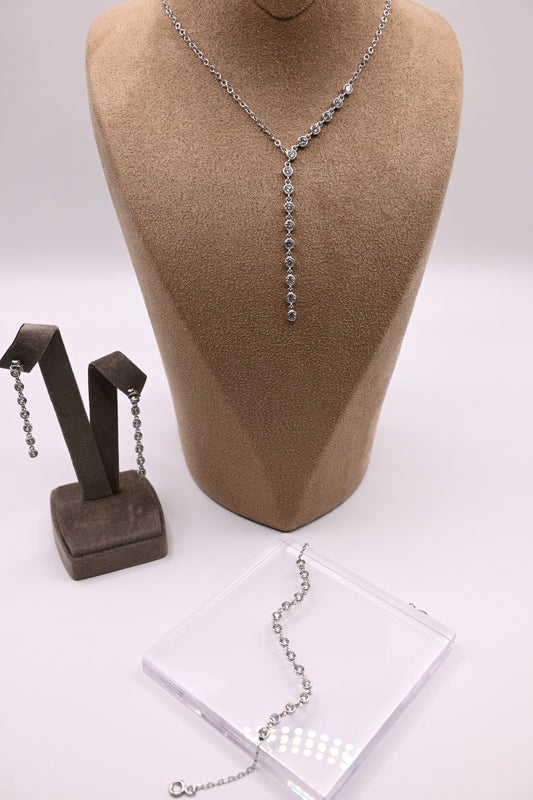 925 Ayar Gümüş Damla Kesim Model İthal Zirkon Taşlı Kolye, Bileklik, Küpe,  Düğün Takı Seti