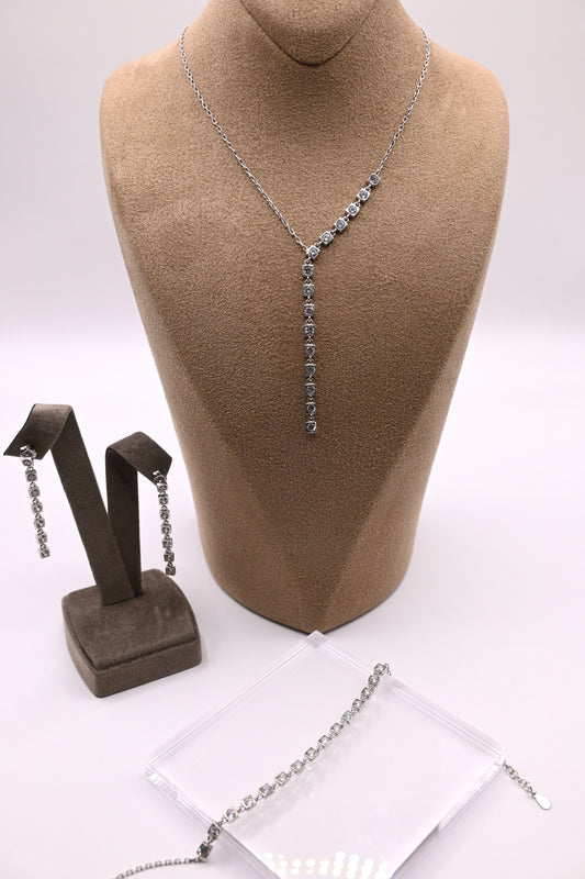 925 Ayar Gümüş Damla Kesim Model İthal Zirkon Taşlı Kolye, Bileklik, Küpe,  Düğün Takı Seti