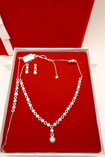 925 Ayar Gümüş Yuvarlak Model İthal Zirkon Taşlı Kolye, Bileklik, Küpe, Yüzük Düğün Takı Seti