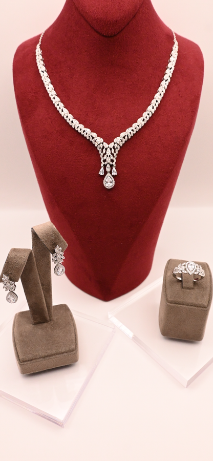 925 Ayar Gümüş Damla Kesim Set Zarif Takım